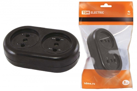 TDM ELECTRIC SQ1806-0103 Розеточная колодка 2 гнезда 2П 16А макс. 250B "Ретро" (карболит) TDM